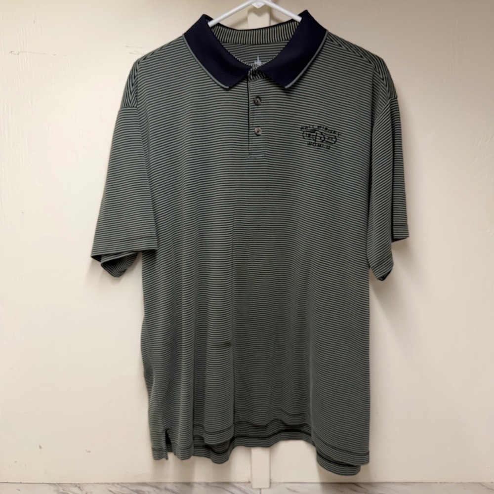 Disney Parks Walt Disney World Mens XL Polo Shirt Textured Stripe Green Black